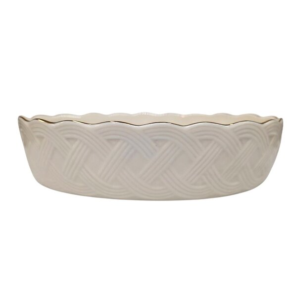 Lenox Classic Lattice Server Bowl Cream Gold Scallop Oval Porcelain Centerpiece - Picture 3 of 11